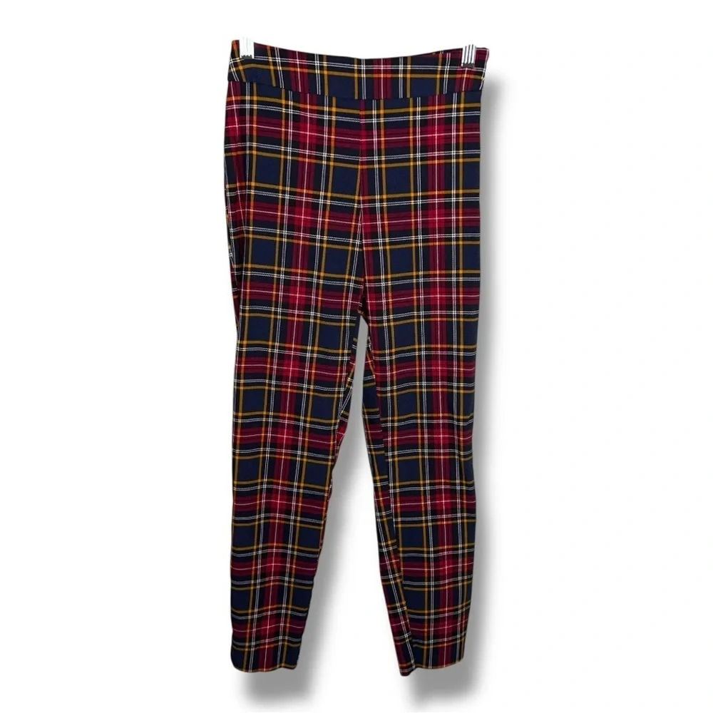 Size 6 Plaid Pants Stretch Time And Tru Red Blue Gold Ankle Preppy Academia